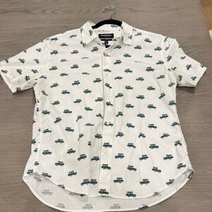 Bonobos White Shirt with Teal Car Pattern